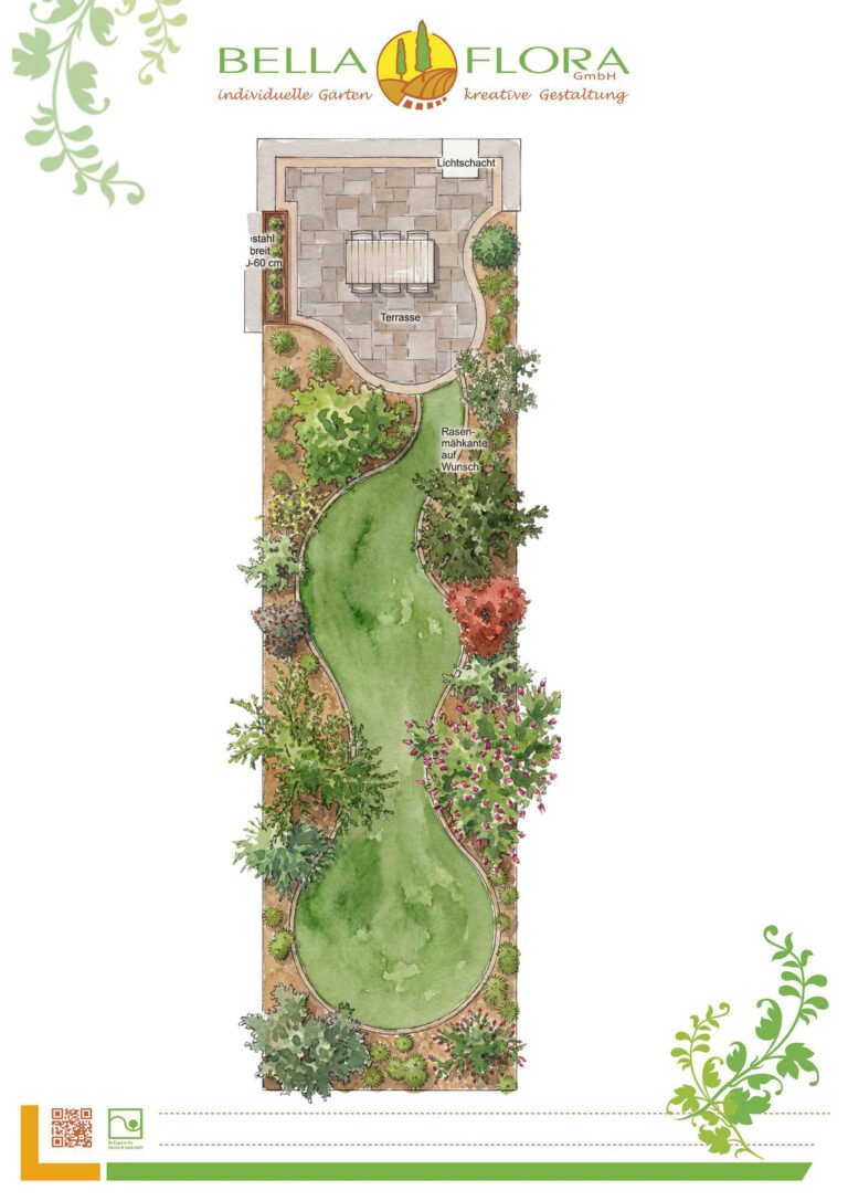 Schmaler Gartenentwurf