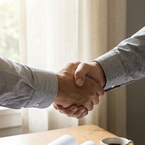 Händedruck zweier Geschäftspartner als Symbol für persönliche Beratung, Vertrauen und Projektabstimmung im Garten- und Landschaftsbau in der Fränkischen Schweiz von BELLA FLORA GmbH.